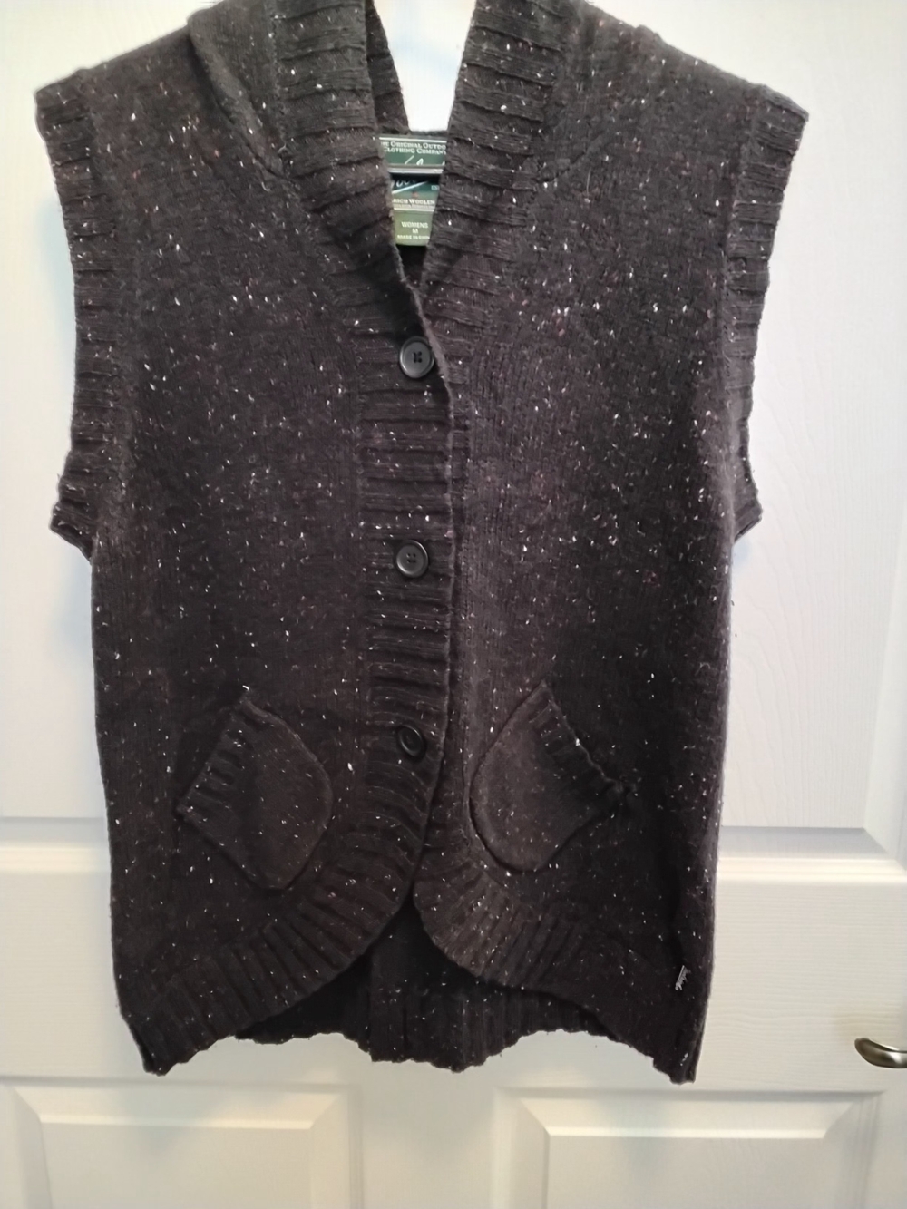 Woolrich Women's Black Speckled Knit Button Front Sweater Vest SizeM